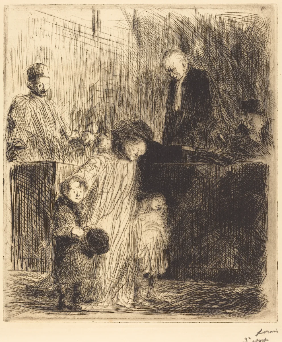 La sortie de l'audience (1ère planche) (Coming Out of the Hearing) (first plate) by Jean-Louis Forain, print, 1909