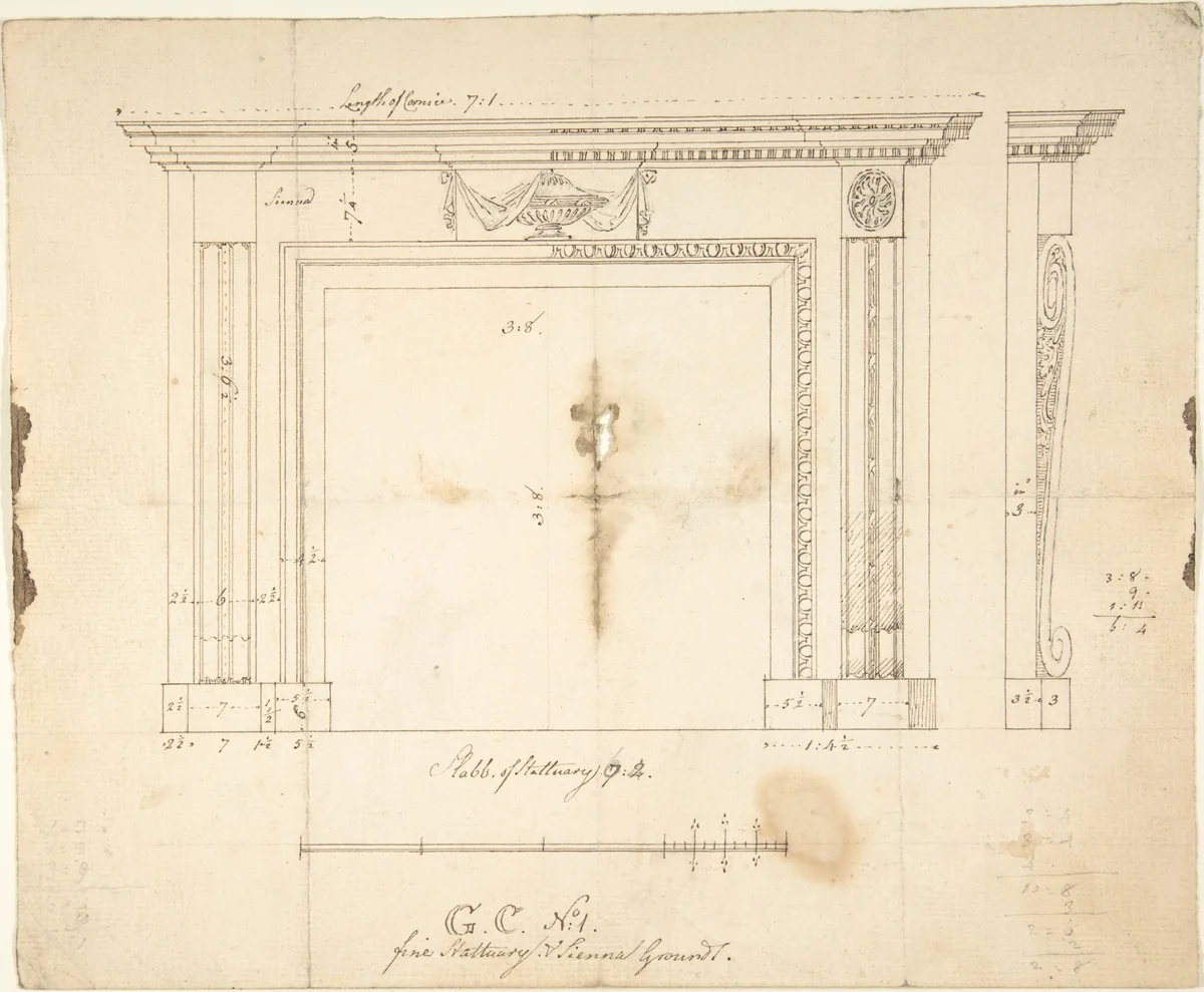 Design for a Chimneypiece by Sir William Chambers, drawing, 1740-1800