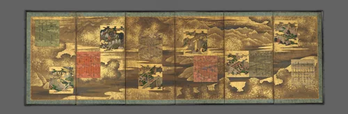 Scenes and Calligraphic Excerpts from The Tale of Genji by Tosa School, painting, 1600-1633
