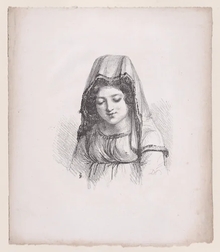Young girl in peasant dress with veil by Dominique Vivant Denon, print, 1800-1825