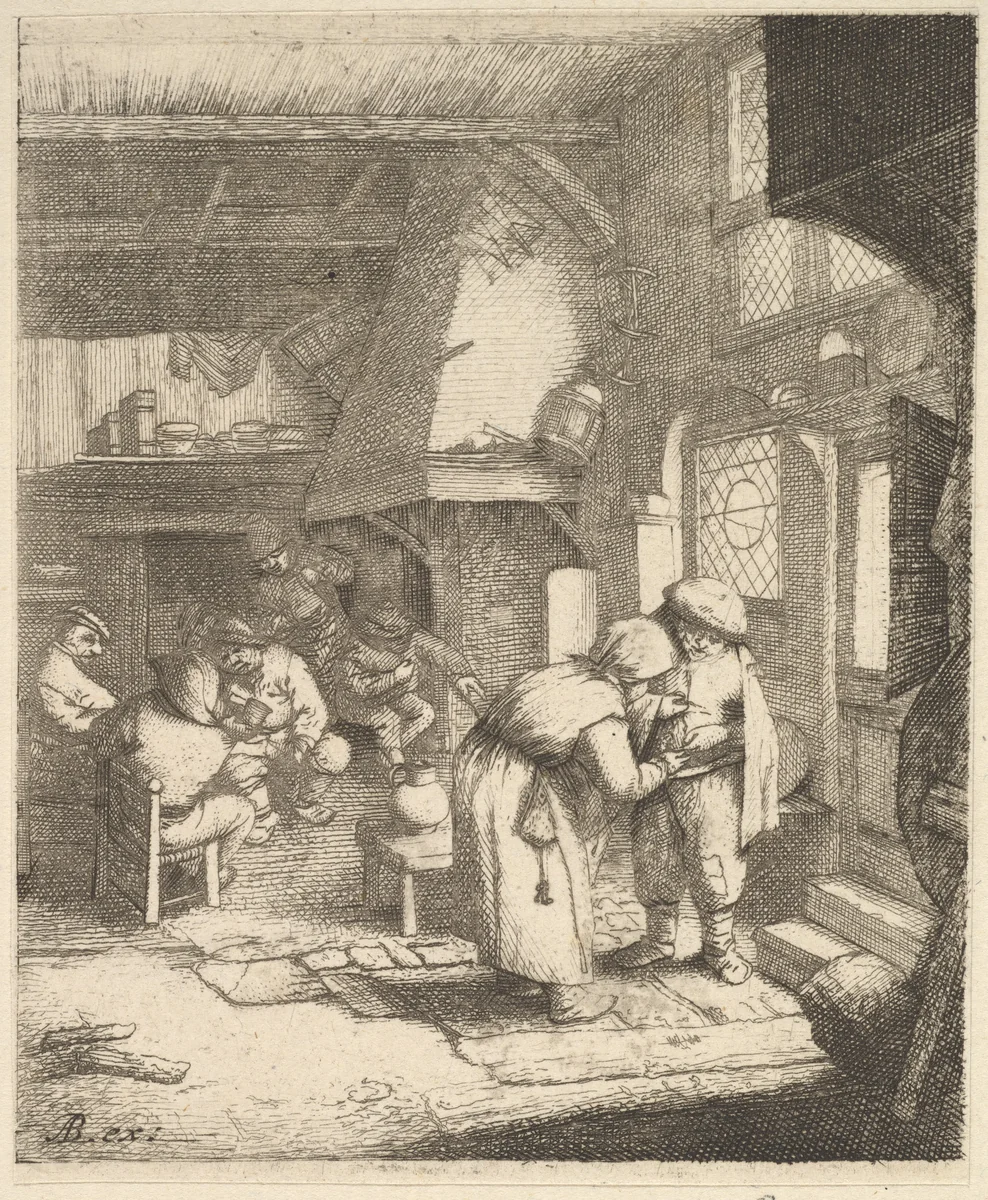 Peasant Paying his Bill by Adriaen van Ostade, print, 1610-1685