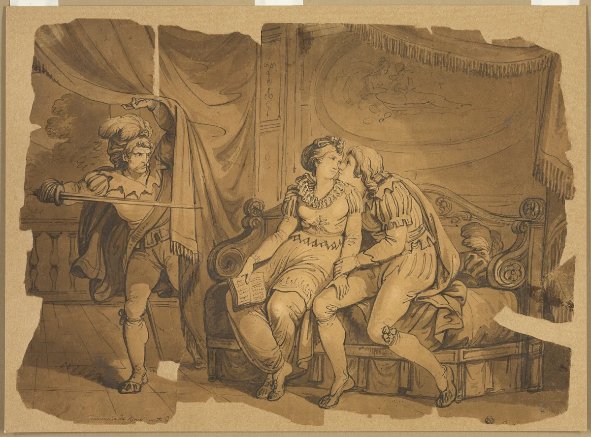 Paolo and Francesca by Bartolomeo Pinelli, drawing, 1811