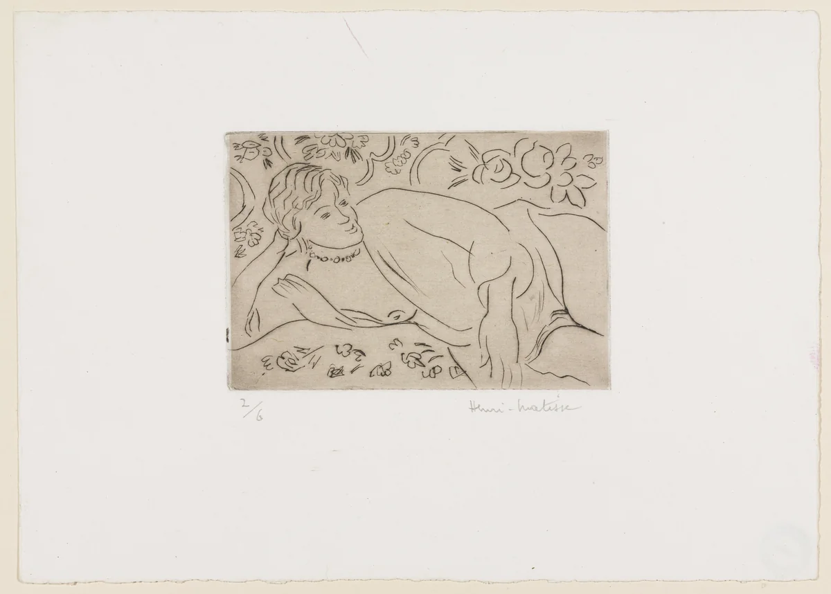 Reclining Figure, Flowered Background (Figure allongée, fond fleuri) by Henri Matisse, print, 1926