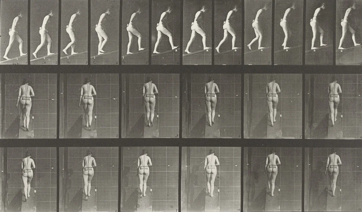 Woman Ascending an Incline: Plate 79 from Animal Locomotion (1887) by Eadweard Muybridge, photograph, 1884