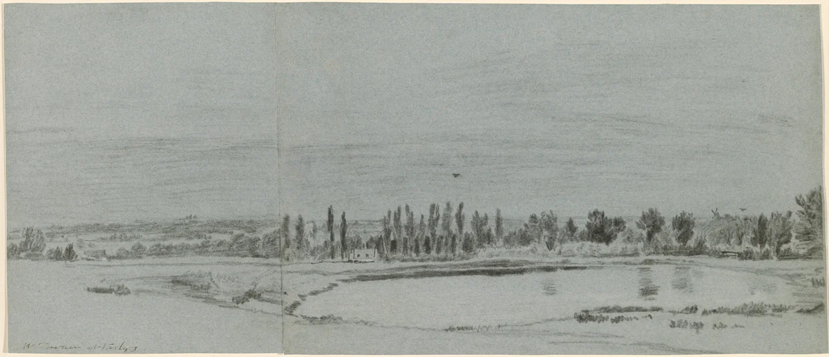Extensive Landscape with a Pond by William Turner, drawing, 1789-1862