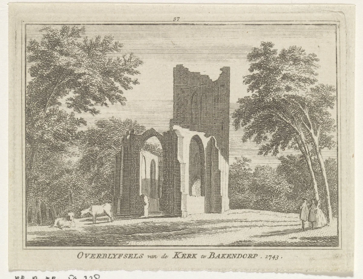 Ruïne van de kerk te Bakendorp, Borsele by Hendrik Spilman, print, 1754