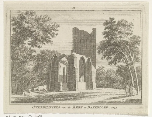 Ruïne van de kerk te Bakendorp, Borsele by Hendrik Spilman, print, 1754