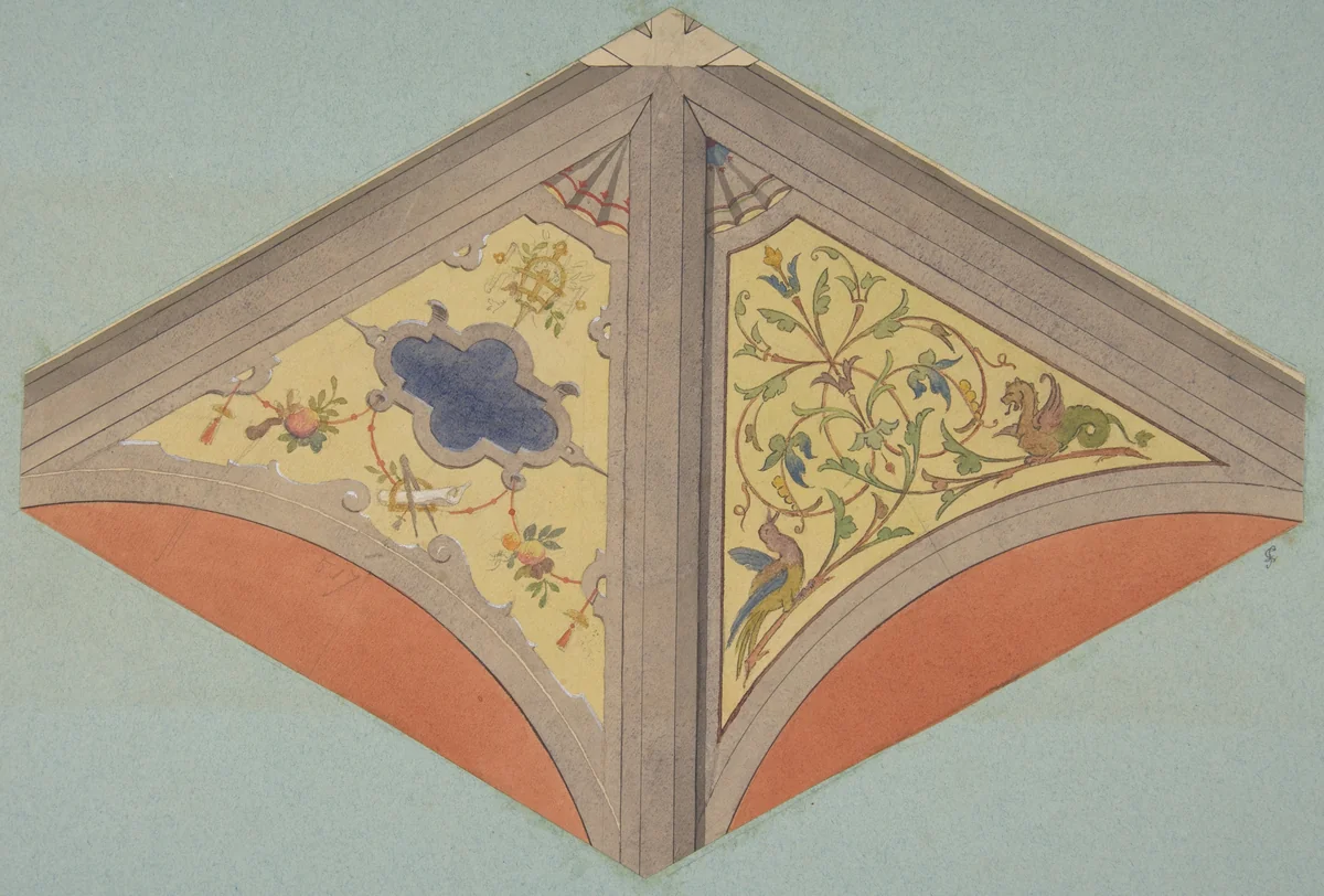Designs for the painted decoration of a vaulted ceiling by Jules-Edmond-Charles Lachaise, drawing, 1830-1897