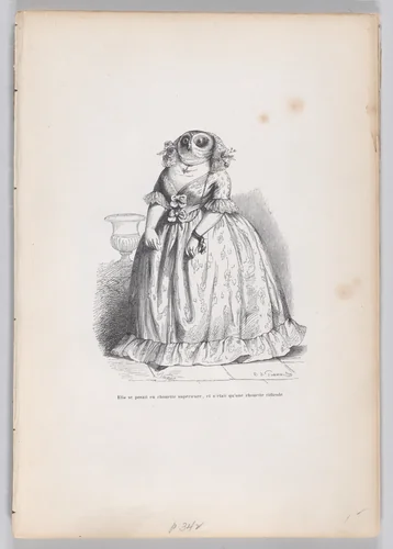 She posed herself as a superior owl, and was just a ridiculous owl, from "Scenes from the Private and Public Life of Animals" by J. J. Grandville, print, 1832-1852