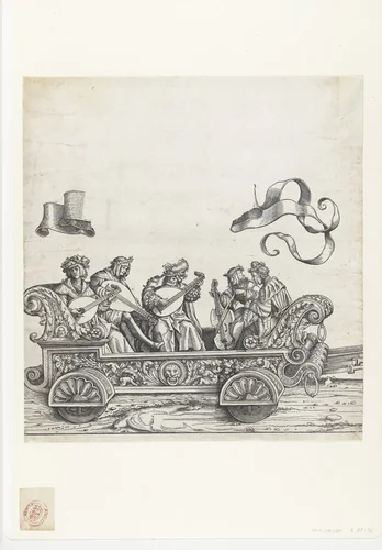 Triomfwagen met luitspelers en viola da gambaspelers by Hans Burgkmair, print, 1483-1526