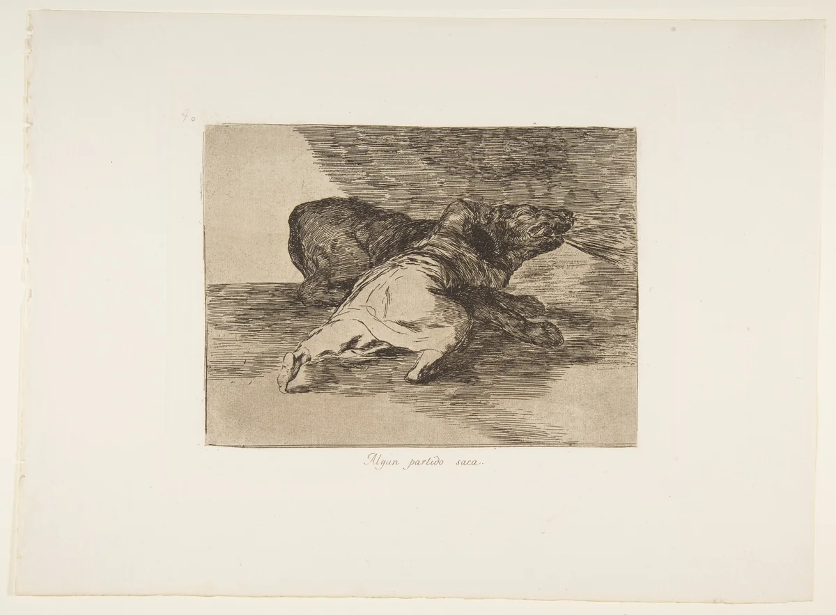 Plate 40 from "The Disasters of War" (Los Desastres de La Guerra): 'He gets something out of it' (Algun partido saca) by Goya, print, 1810-1820