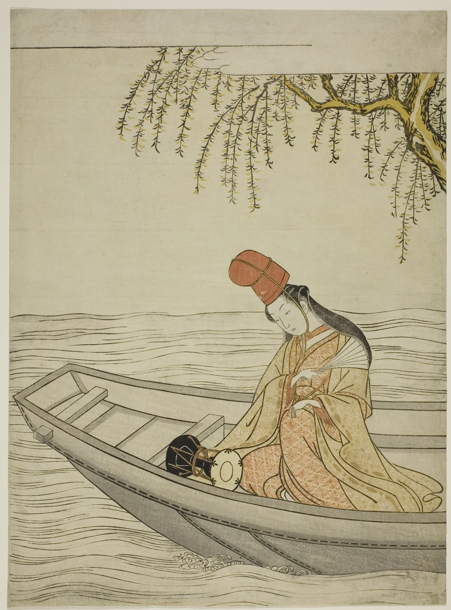 Shirabyoshi Dancer in Asazuma boat by Suzuki Harunobu (鈴木春信), print, 1761-1770