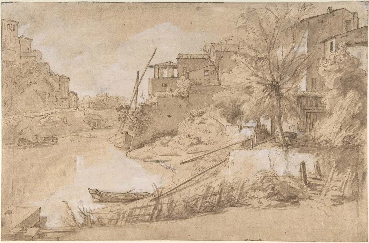 River View in Italy by Gaspar Adriaensz van Wittel, drawing, 1667-1736