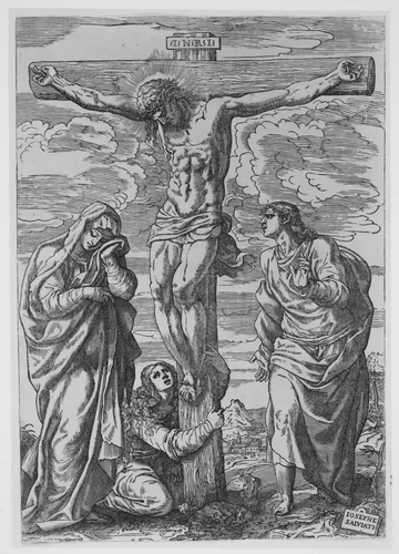 The Crucifixion by Giuseppe Salviati, print, 1556