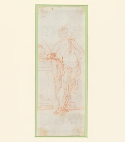 Staande man bij een piedestal by Giulio Carpioni, drawing, 1621-1674