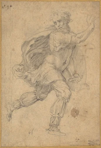 Fleeing Barbarian by Polidoro da Caravaggio, drawing, 1520