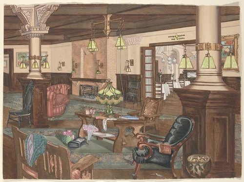 Hollywood Hotel Lobby, 1902 by Perkins Harnly, index of american design, 1946