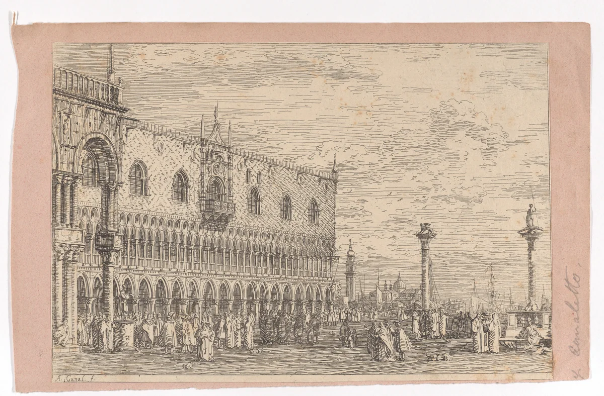The façade of the Palazzo Ducale by Canaletto, print, 1735-1746