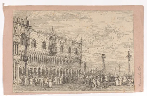 The façade of the Palazzo Ducale by Canaletto, print, 1735-1746