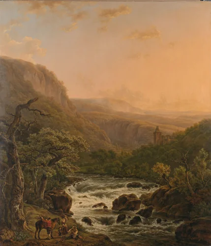 River in the Ardennes at Sunset by Henri van Assche, painting, 1821