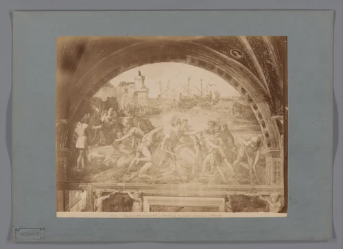 Fotoreproductie van het fresco Het gevecht van Ostia door Rafaël in de Stanza dell'Incendio, Vaticaanstad by anonymous, photograph, 1851-1900