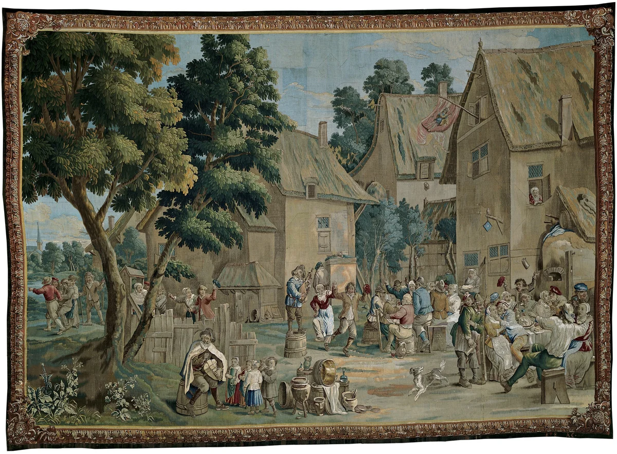 Village Fete (Saint George's Fair), from a Teniers series by David II Teniers, textile, 1700-1720
