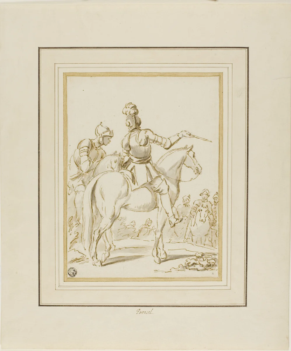 Knights on Horseback by Charles Parrocel, drawing, 1708-1752
