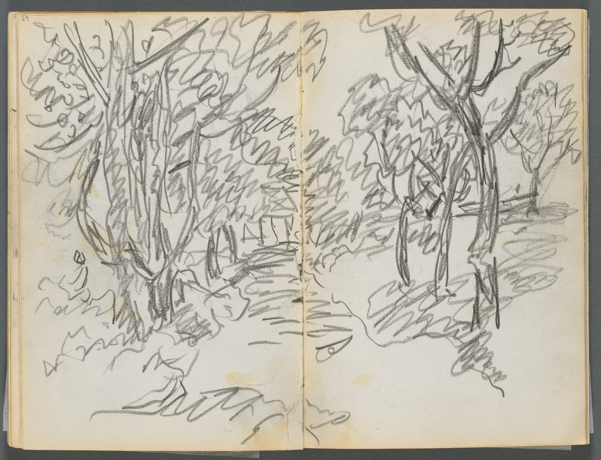 Sketchbook, The Dells, N° 127, page 064 & 65: Landscape by Maurice Prendergast, book, 1919-1921