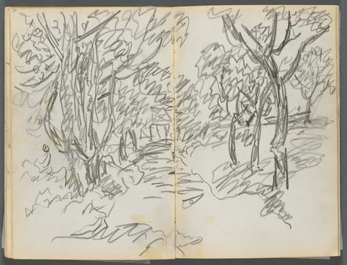 Sketchbook, The Dells, N° 127, page 064 & 65: Landscape by Maurice Prendergast, book, 1919-1921
