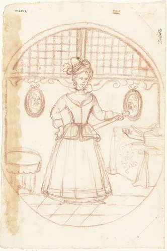 Jong meisje met muziekinstrumenten by anonymous, drawing, 1700-1800