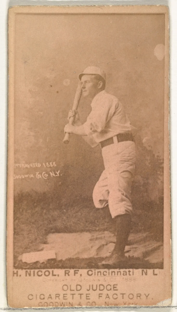 Hugh N. "Little Nick" Nicol, Right Field, Cincinnati, from the Old Judge series (N172) for Old Judge Cigarettes by Goodwin & Company, photograph, 1888
