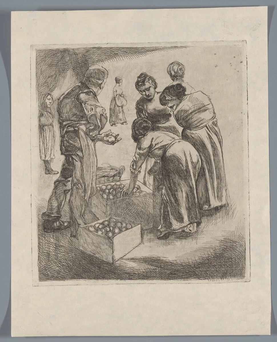 Marktscène met fruitverkoper by Johannes Josephus Aarts, print, 1881-1934