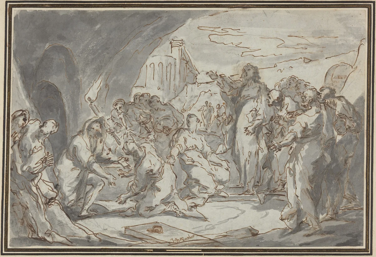 The Raising of Lazarus by Jean-Baptiste Van Loo, drawing, 1684-1745