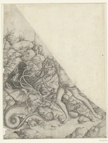 Fragment met Hercules verslaat de Hydra van Lerna by Unknown, print, 1480-1535