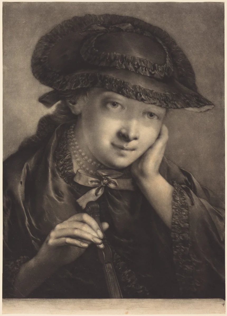 Young Woman Holding a Fan by Thomas Frye, print, 1760