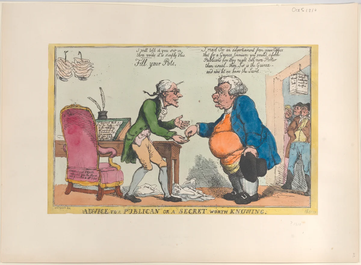 Advice to a Publican, or a Secret Worth Knowing by Thomas Rowlandson, print, 1810