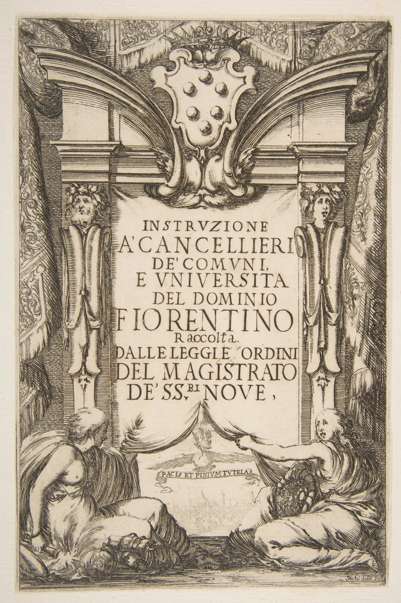 Frontispiece for the Instruzione a' Cancellieri by Stefano della Bella, print, 1635