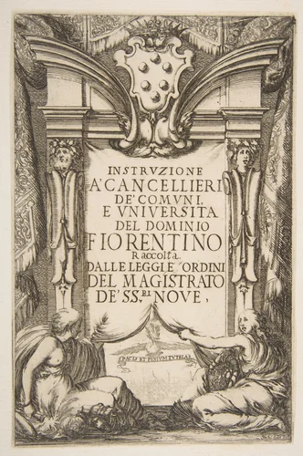 Frontispiece for the Instruzione a' Cancellieri by Stefano della Bella, print, 1635