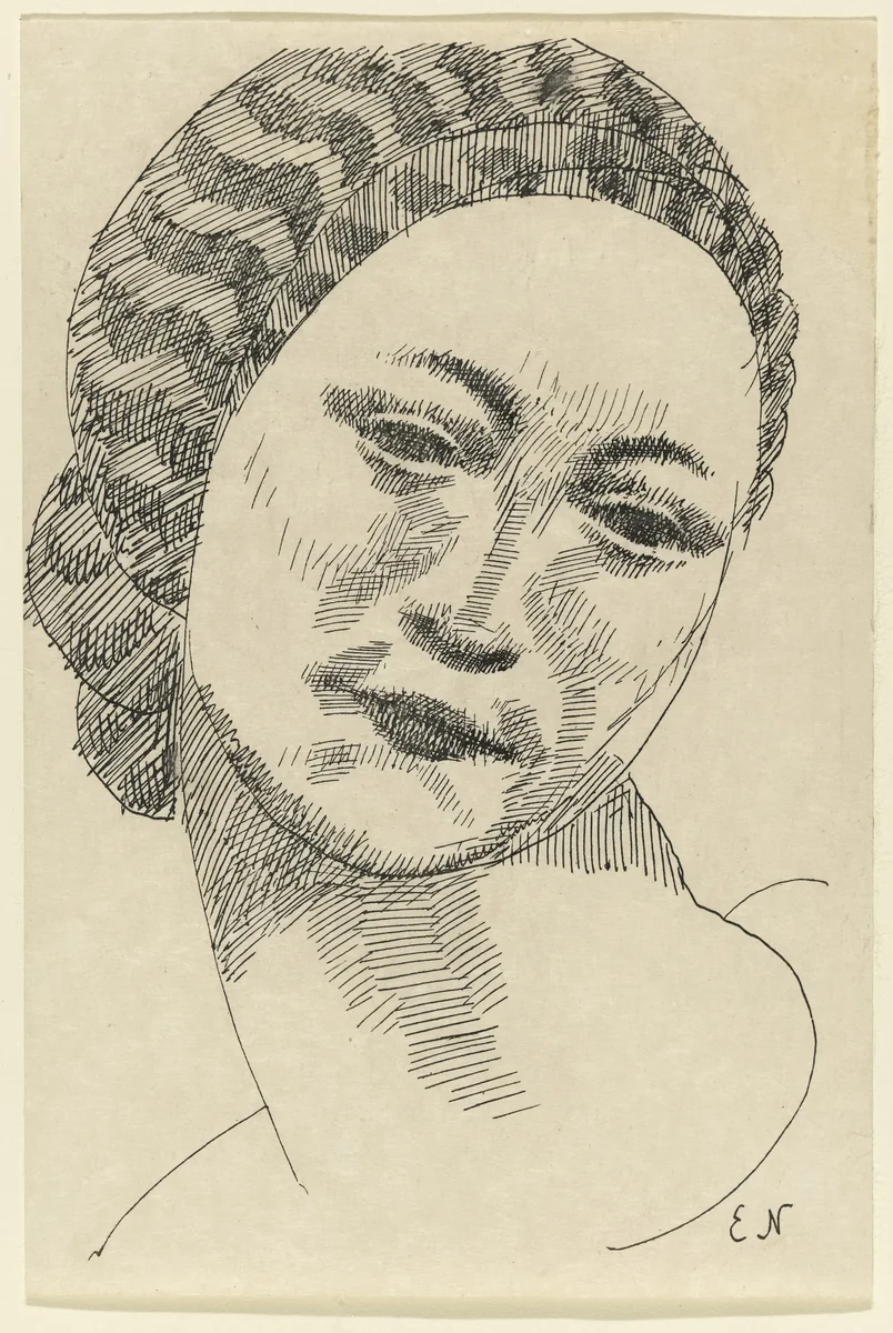 Head of a Girl by Elie Nadelman, drawing, 1909