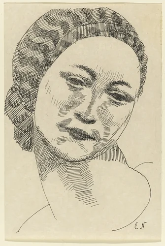 Head of a Girl by Elie Nadelman, drawing, 1909