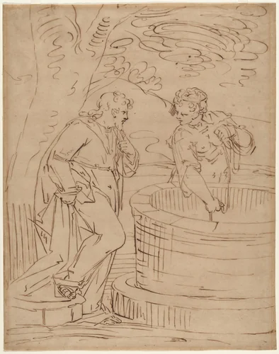 Rebecca at the Well by Luca Cambiaso, drawing, 1600-1699