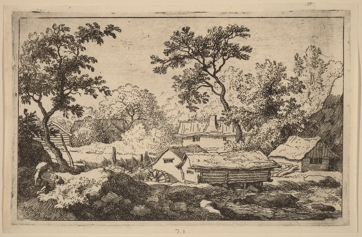 Mill below a Waterfall by Allart van Everdingen, print, 1645-1656