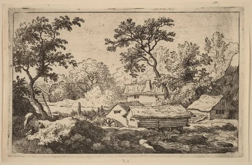 Mill below a Waterfall by Allart van Everdingen, print, 1645-1656