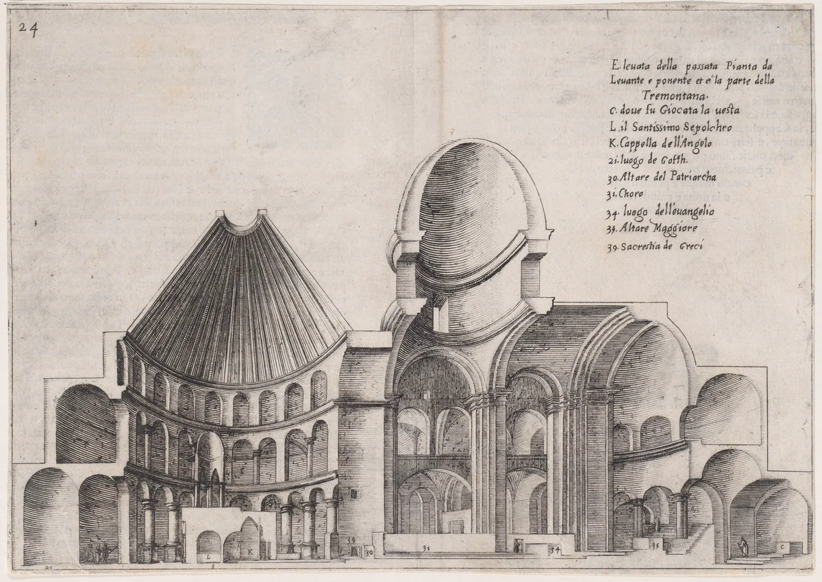 Plate 20, from "Trattato delle Piante & Immagini de Sacri Edifizi di Terra Santa" (Treatise of the Plans & Images of the Sacred Buildings of the Holy Land) by Jacques Callot, print, 1620