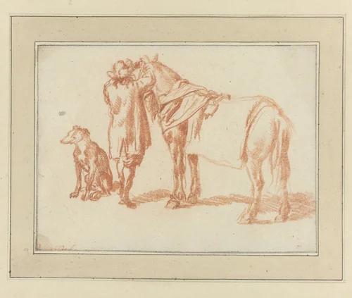 Ruiter naast een paard en een hond by Adriaen van de Velde, drawing, 1646-1672