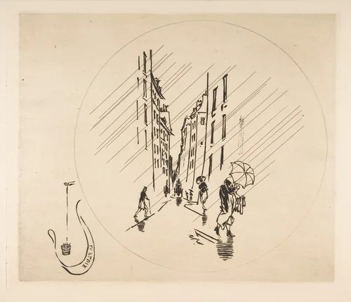 Decoration for a Plate: Rain by Félix Bracquemond, print, 1870