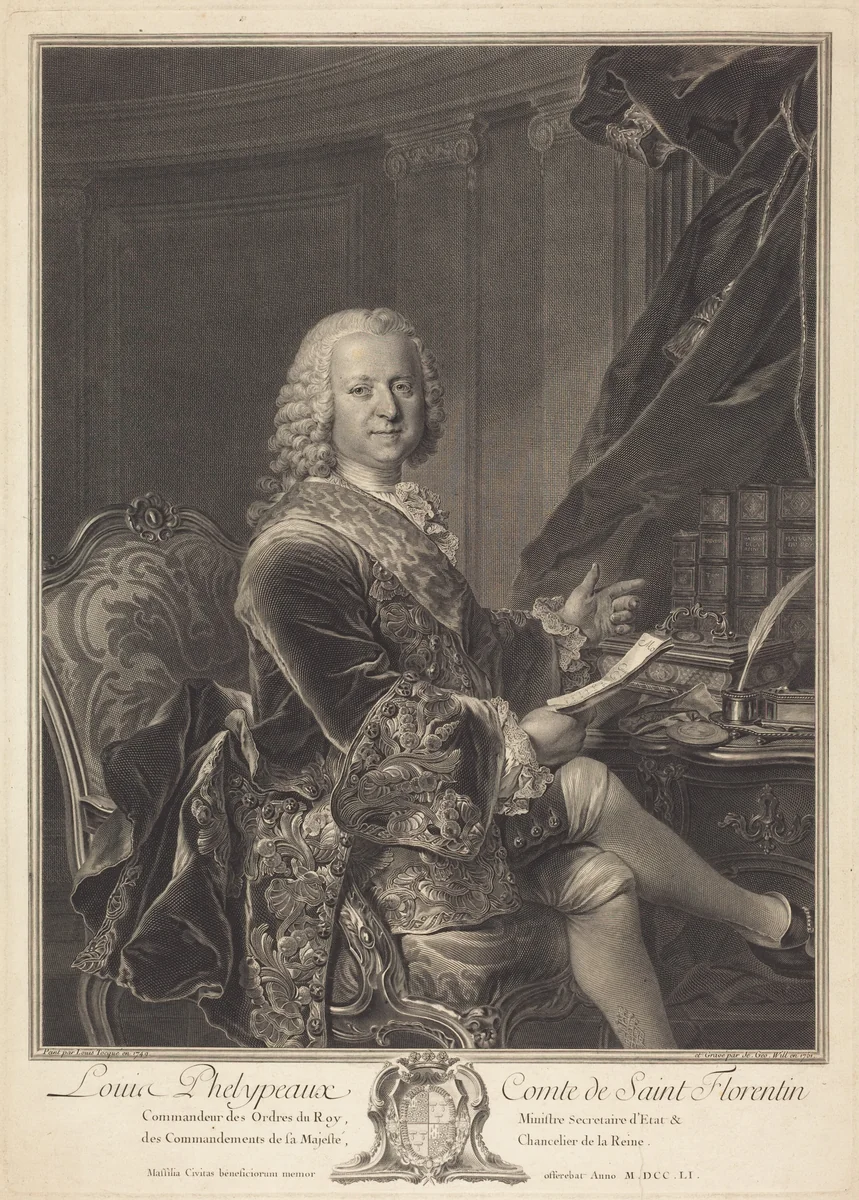 Louis Phelypeaux, comte de Saint Florentin by Johann Georg Wille, Louis Tocqué, print, 1761