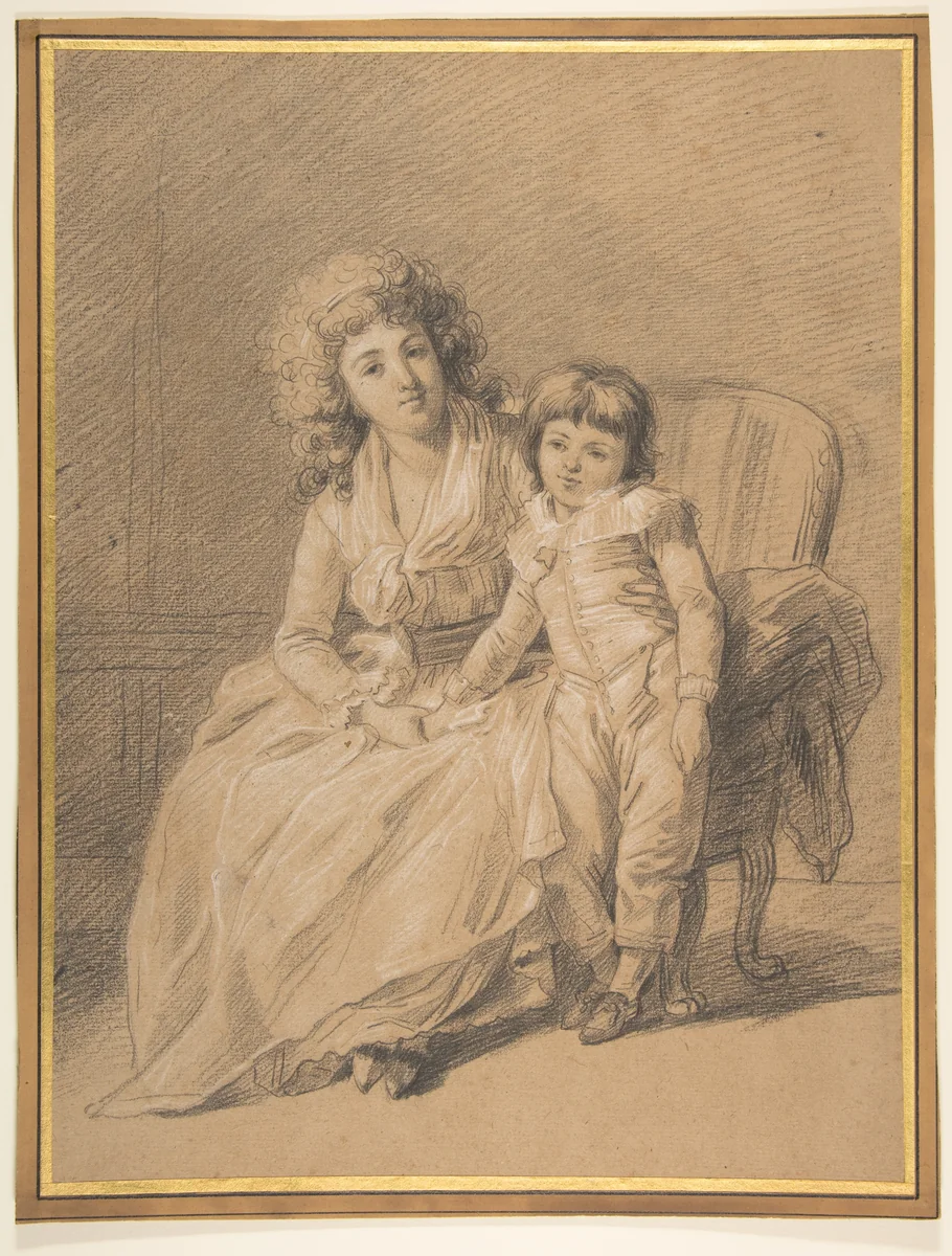 Portrait of a Mother and Child by François-André Vincent, drawing, 1755-1816