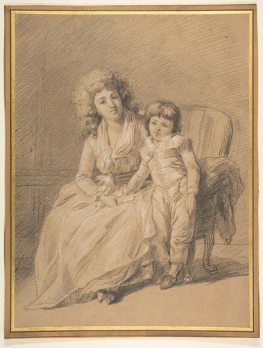 Portrait of a Mother and Child by François-André Vincent, drawing, 1755-1816
