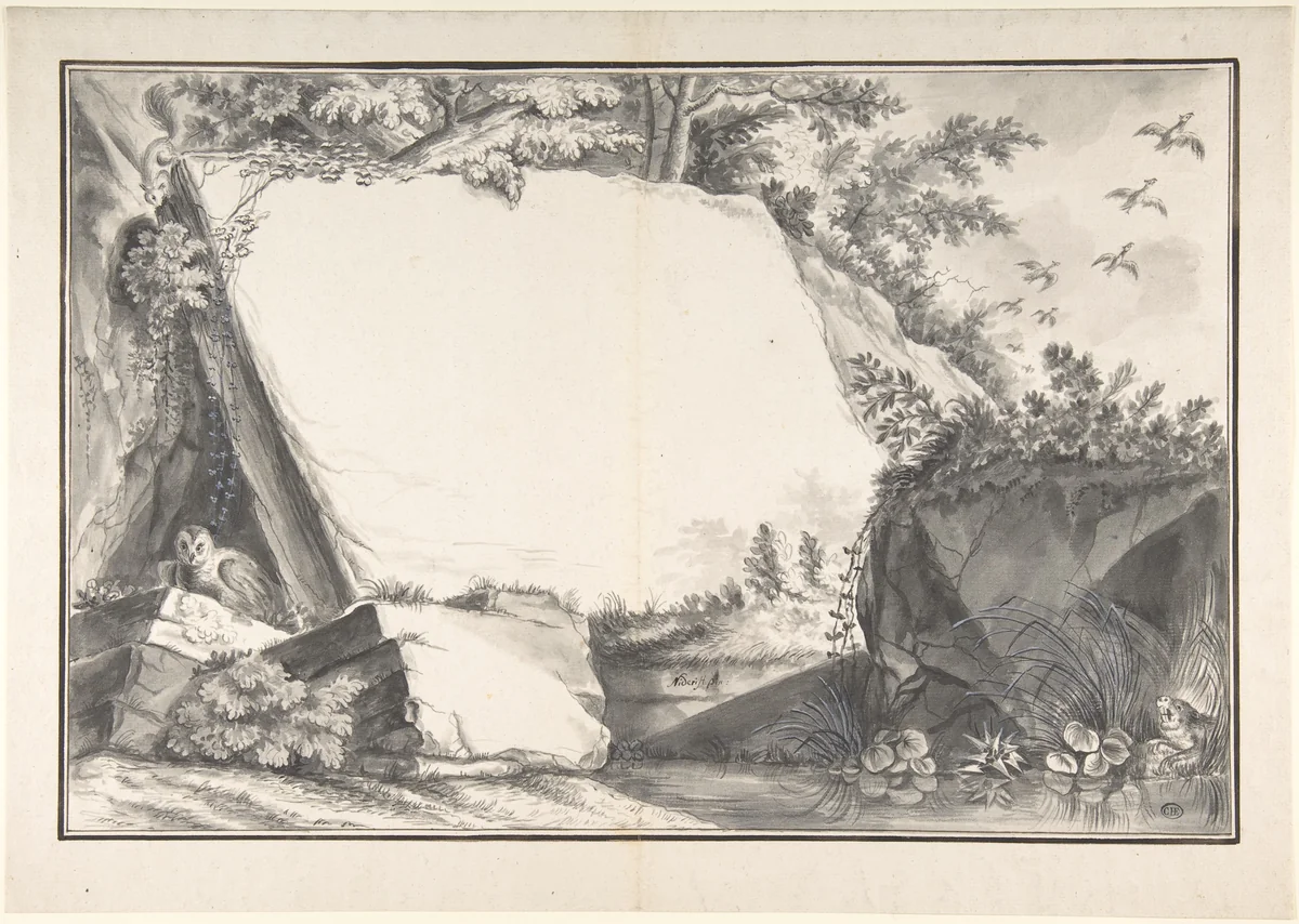 Design for a Title Page(?): Rocks and Animals by Joseph Martin Nideröst, drawing, 1790-1801